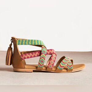 Laidback London Lauri Flat Leather Emerald Mix Beaded Strappy Sandals Size 41/10